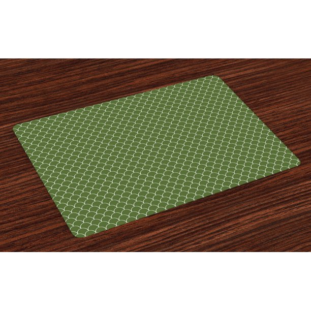 Green Placemats Set of 4 Vivid Forest Natural Colored Geometric Wave