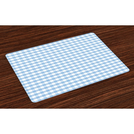 Checkered Placemats Set of 4 Little Squares and Stripes Pastel Color Gingham Repeating Rows Vintage Tile, Washable Fabric Place Mats for Dining Room Kitchen Table Decor,Pale Blue White, by