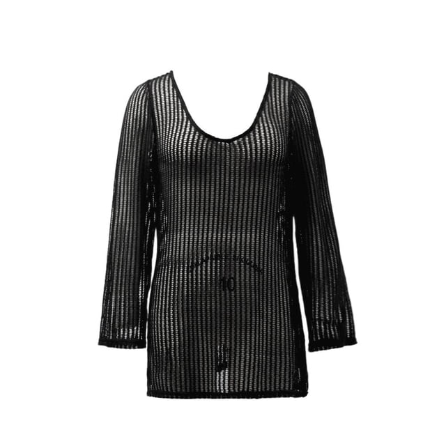 Ropa Playa Ocean Pacific para Mujer Vestido Corto Crochet Cuello Redondo Manga Larga Negro Talla M