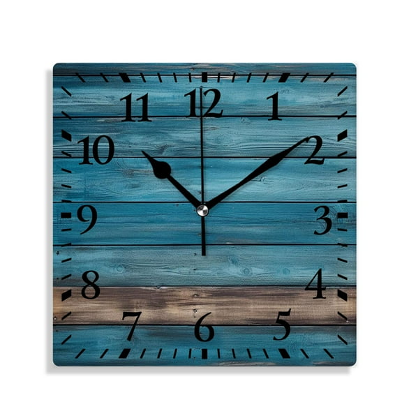 10 Inch Wall Clock Battery Operated Silent Clock Decorative for Office, Kitchen, Outdoor, Living RoomWooden Old Teal Picture