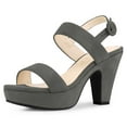 thumbnail image 1 of BLISSFUL STEP Women's Slingback Platform Heels Chunky High Heel Sandals Grey (Size 8.5), 1 of 6