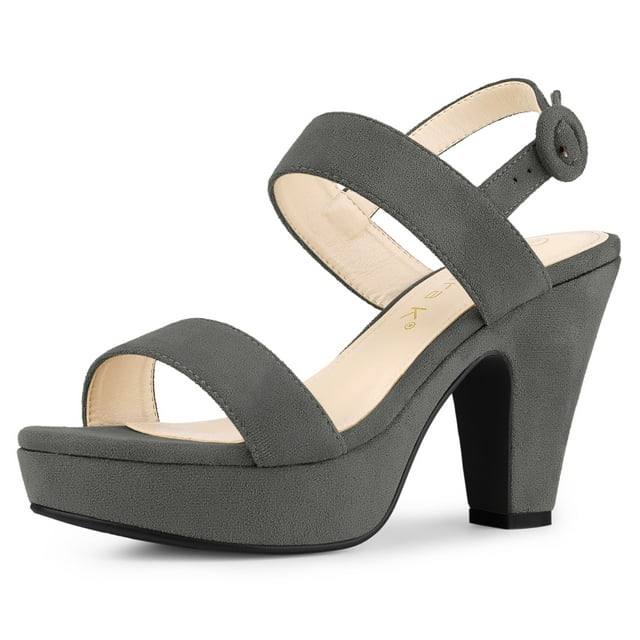 BLISSFUL STEP Women's Slingback Platform Heels Chunky High Heel Sandals Grey (Size 6)