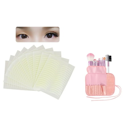 Contouring Eye System - Zodaca 8pcs Professional Cosmetic Makeup Brushes Set Kit for Eye shadow Eyeliner Lip Powder Foundation Blush Contouring Blending Tools + 160 Pairs Double Eyelid Tape Sticker Breathable Narrow
