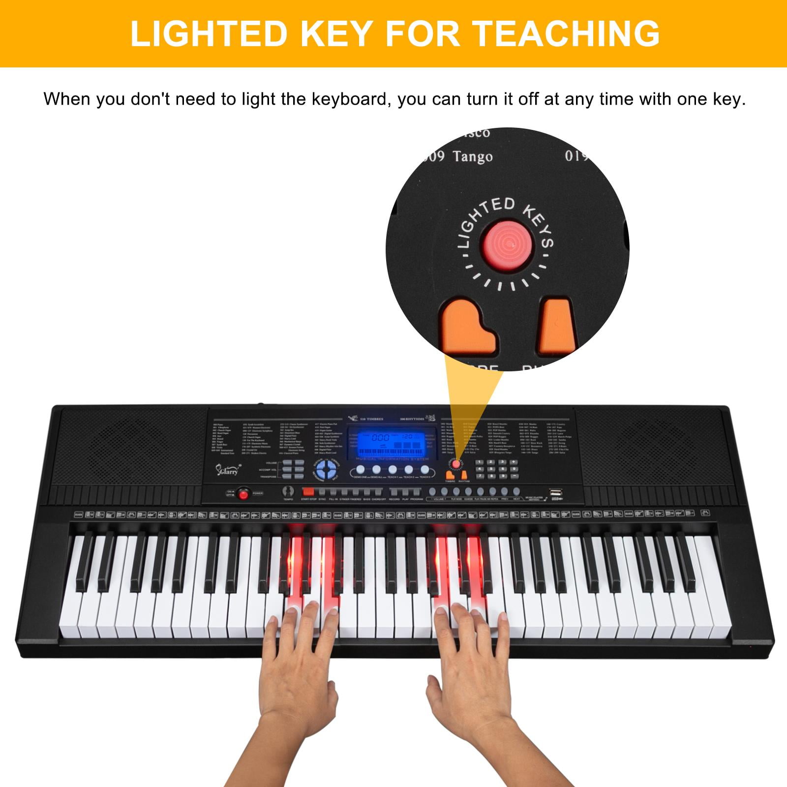 Glarry 61-Key Portable Electronic Piano Keyboard with LCD Screen, Microphone, Headphones, 3 Teaching Modes, Built-In Speakers