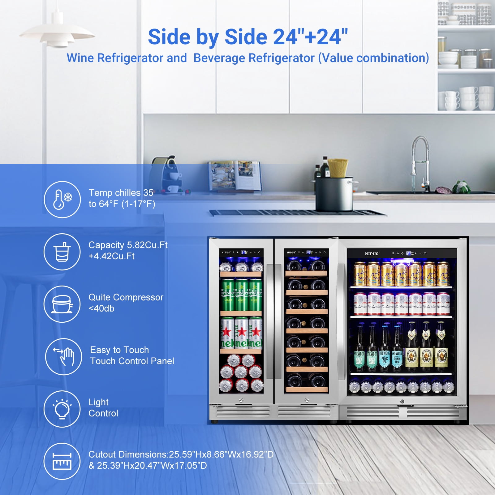 Nipus Wine Cooler and Beverage Refrigerator,Hold 20 Bottles and 200 Cans,Mini fridge with Glass Door for Home/Bar/Office(2 Pack)