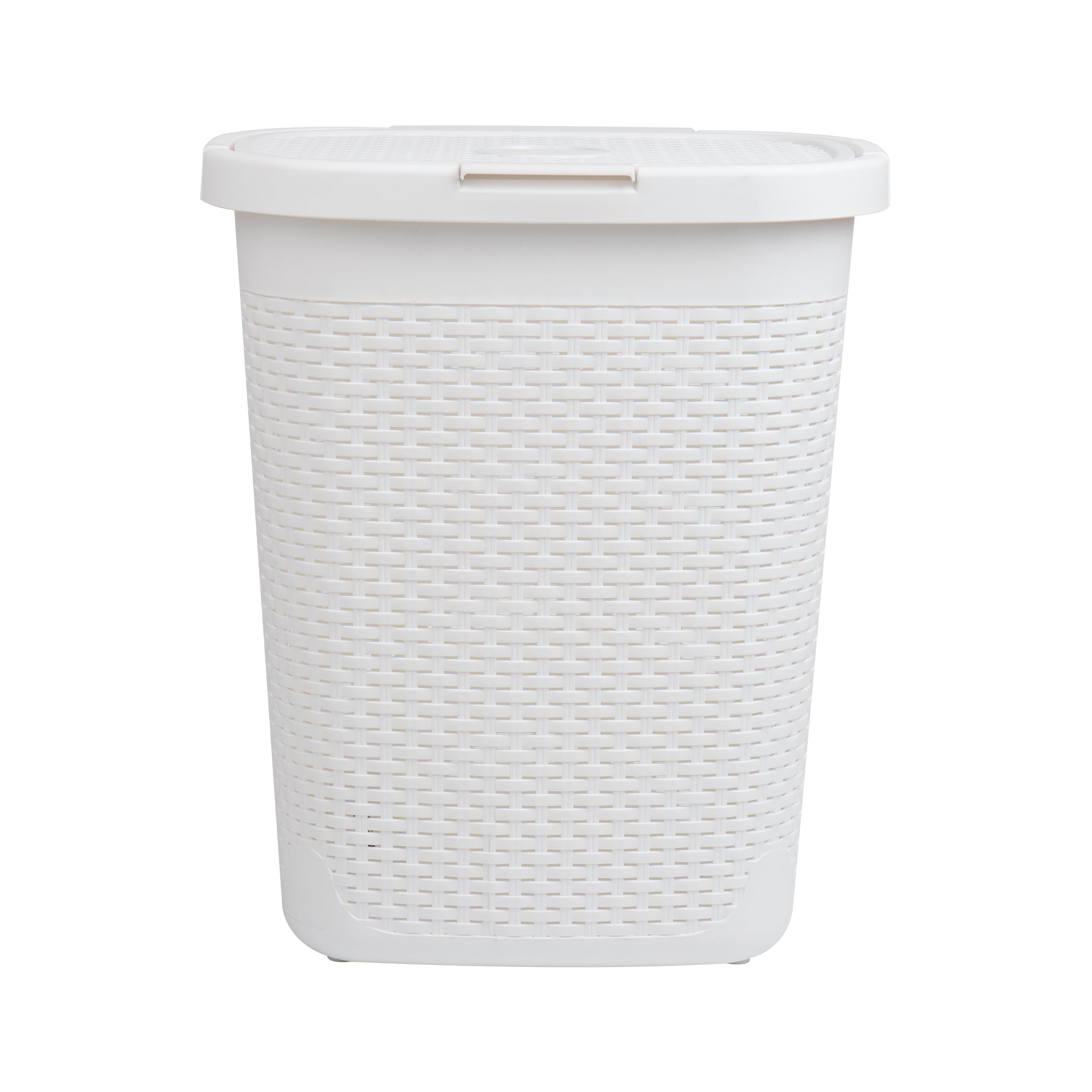 Mind Reader 50L Slim Laundry Hamper, Clothes Basket, Lid, Plastic, 17.65"L x 13.75"W x 21"H, White