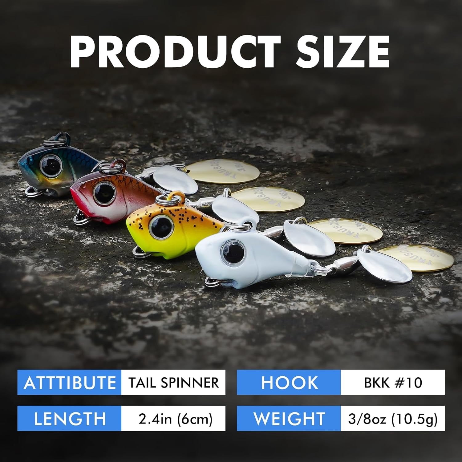TRUSCEND Vibespinner Lures with BKK Hooks – Easy Catch: 4 Actions (Vibrate/Swim/Flash/Jig) for More Bites, Longer Cast Search Bait – Jigs for Bass, Crappie, Trout– Ideal for Family Fishing