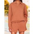 thumbnail image 5 of Women's 2 Piece Sets Long Sleeves Top Shorts Casual Trendy Outfits Tangerine Color L, 5 of 8