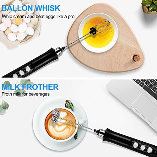 Milk Frother Handheld, Rechargable Coffee Foam Maker with Stand & 2 Whisks, Wanderland 3 Speeds Electric Coffee Mixer for Coffee, Lattes, Cappuccino, Matcha, Hot Chocolate (Black) WanderLand Accesorios Hogar