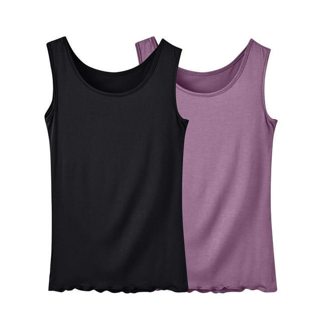 Lmnyox Débardeurs pour Femmes 2 Pack T-Shirts Basiques Sans Manches Doux Confortables Été Col Rond Chemises Simples Grande Taille