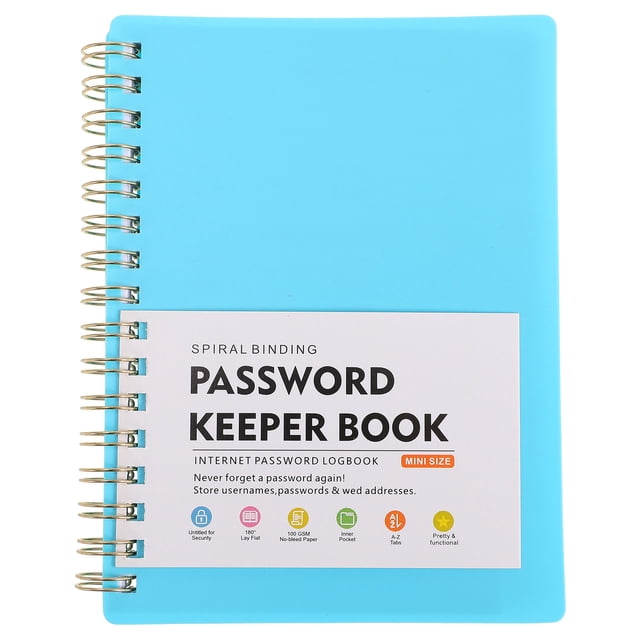 Libreta de contraseñas con pestañas alfabéticas, cuaderno de contraseñas en espiral, organizador de contraseñas para inicios de sesión en sitios web, azul
