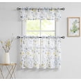 thumbnail image 1 of Yellow Grey Floral 3 Piece Kitchen Curtains for Window 36 inch Length for Cafe Bathroom Watercolor Sheer Yellow and Gray Flower Print Tiers and Valances Set Rod Pocket, 1 of 5
