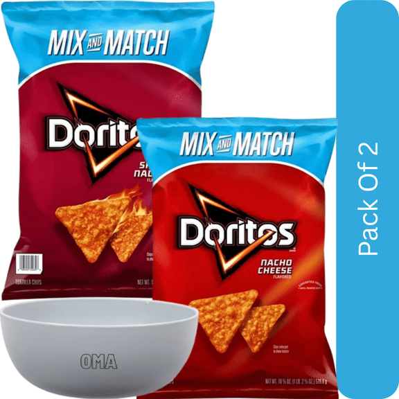 Doritos Tortilla Chips Variety Pack – Spicy Nacho & Nacho Cheese (2 × 18.38 oz)-2pk, With Olive White Bowl By OMA