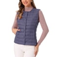 thumbnail image 1 of Chaleco acolchado sin mangas ligero de INSPIRE CHIC para mujer, con botones, cuello redondo, chaquetas, azul, XL, 1 of 1
