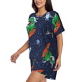 thumbnail image 2 of Goofa Dinosaur Astronaut Space Surfing for Womens Cotton 2 Piece Pajamas Set Classic Short Sleeve Pjs Set Soft Button Down Sleepwear Loungewear-4X-Large, 2 of 7