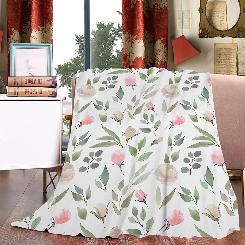 FUNOA Blanket Super Soft Flannel Cozy Flower Print Warmer Comfort Ultra