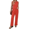 thumbnail image 3 of Conjuntos de 2 Piezas para Mujer, Chaleco, Cuello Redondo, Sin Mangas, Conjuntos Casuales, Pantalones de Pierna , Trajes. Color Naranja L, 3 of 8