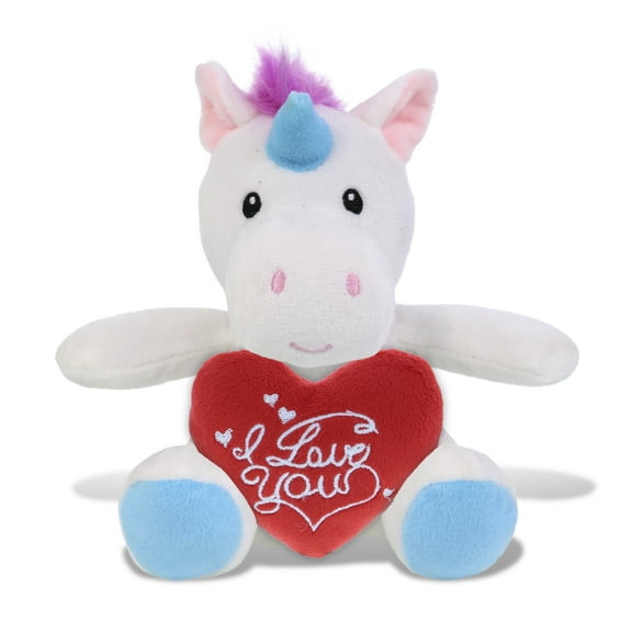 DolliBu I Love You Plush Super Soft Unicorn - Cute Stuffed Animal Unicorn with Red Heart Plush for Valentines, Anniversary, Romantic Date, Boyfriend, or Girlfriend Gift - 6 Inches