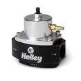 thumbnail image 1 of Holley Performance Fuel Pressure Regulator 12-846 40-70 PSI; Gasoline; Black Anodized; Aluminum; With Mounting Hardware, 1 of 5