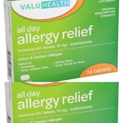 2 All Day Allergy Relief Cetirizine HCL Tablets, 10 mg Antihistamine 14 Tablets Each