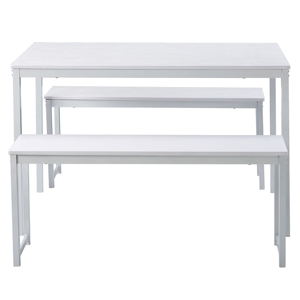 Kepooman 3-Piece Dining Table Set with Two Benches, White