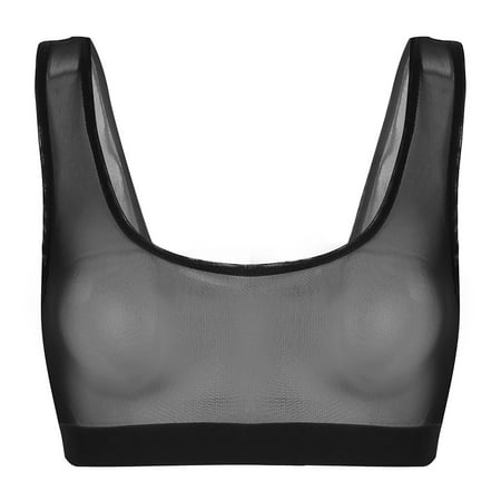 vastwit Womens Mesh See Through Crop Bra Tops Lingerie Sleeveless Bralette Tank Vest Black XXL