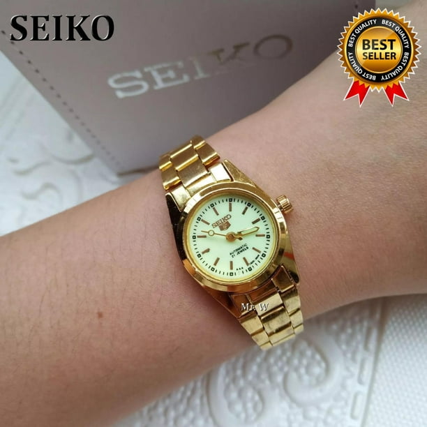 Seiko 5 Automatic Hand Movement 21 Jewels Luminous Dial Stainless Steel Watch for Women Gold Walmart