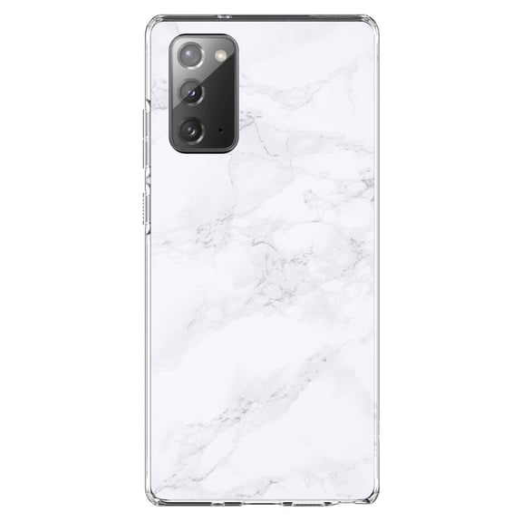 DistinctInk Clear Shockproof Hybrid Case for Galaxy Note 20 ULTRA (6.9" Screen) - TPU Bumper, Acrylic Back, Tempered Glass Screen Protector - White Grey Marble Carrara