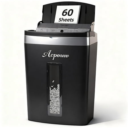 Acpouw Paper Shredder, 60-Sheets Auto Feed Micro-Cut Paper Shredder, 6-Sheet Home Office Heavy Duty Shredders with 5.3 Gal Pullout Bin