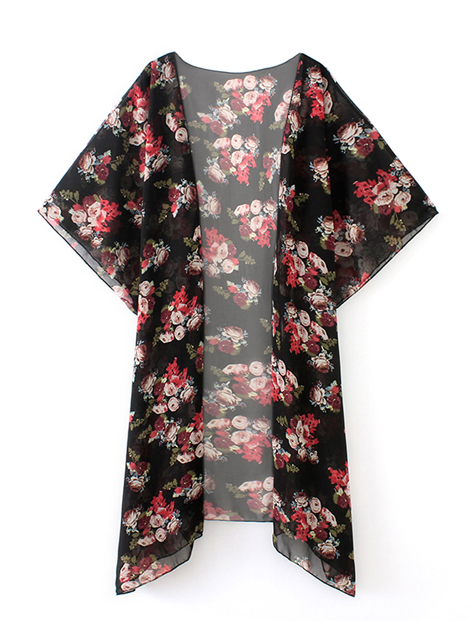 Yonhee Cardigans Kimono Floral en mousseline de soie imprimé châle lâche vêtements de plage bohème dété décontracté Maillots de bain cardigan pour femme
