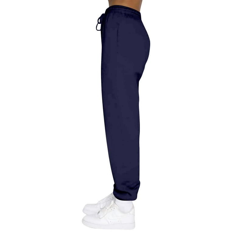 TQWQT Women's Wide Leg Sweatpants Casual Trendy Trending Loose Fit Comfy  High Wasited Elastic Waist Jogger Winter Sweat Pants with Pockets Light  Navy XL 