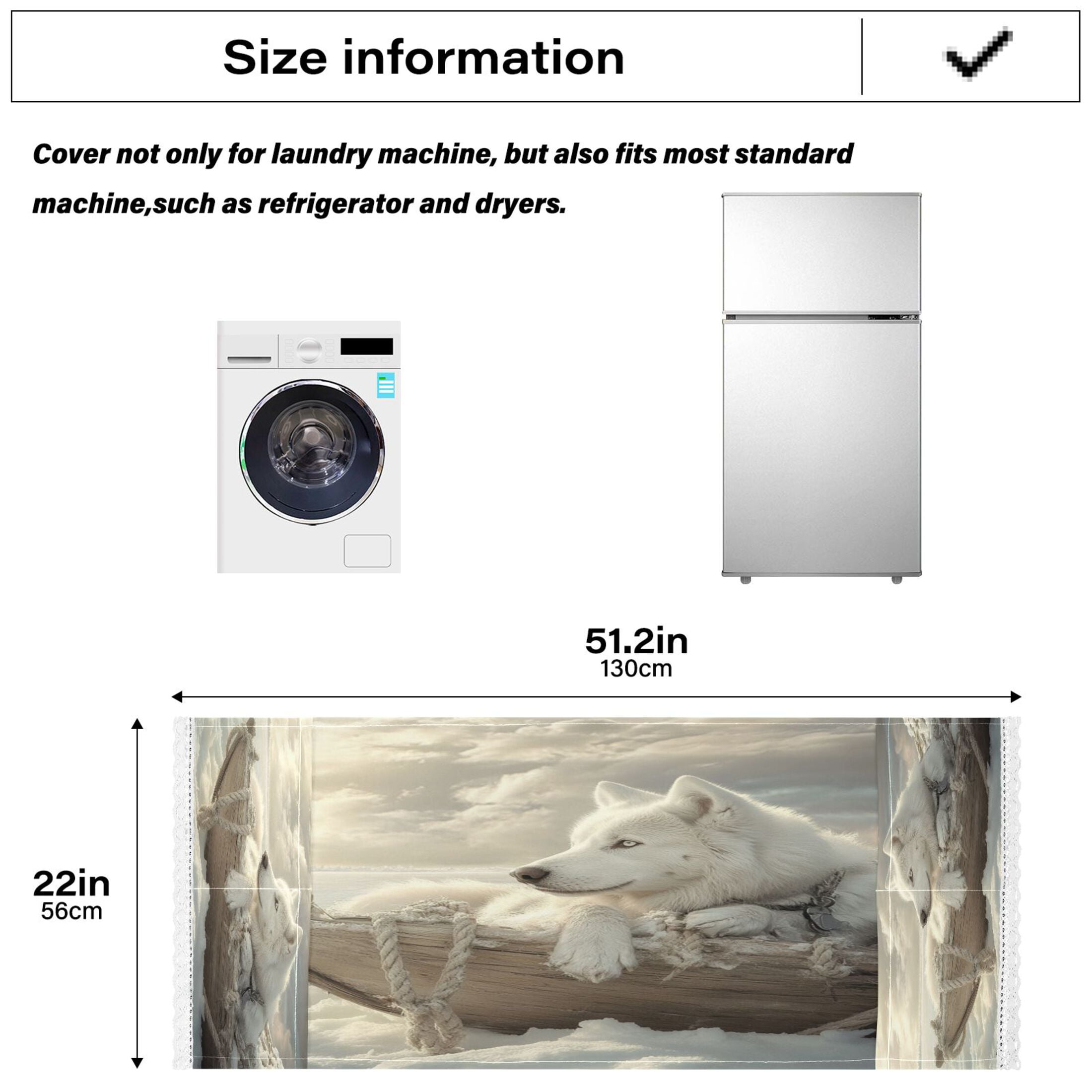 White Alaskan DogWasher and Dryer Covers Dust-Proof and Oil Resistant Fridge Cover with 4 Storage Pockets Washing Machine Top Cover for Laundry Kitchen Home 51.2 x 22 In