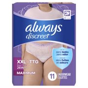 (4 pack) Always Discreet Adult Incontinence Underwear for Women and Postpartum Underwear, XXL, Up to 100% Bladder Leak Protection, 11 Count