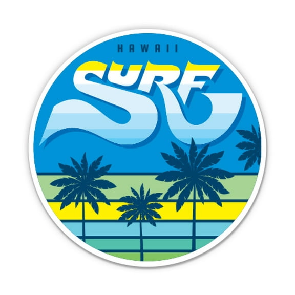 Hawaii Surf - 3" Vinyl Sticker - For Car Laptop Water Bottle Phone - Waterproof Decal