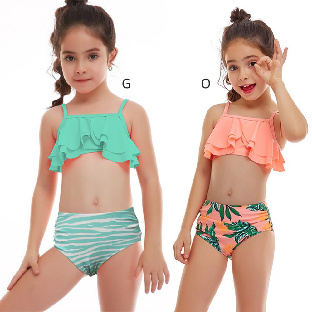 Toddler Baby Girl Bikini Striped Toddler Swimsuit Bathing Suit Ruffles Swimwear Tankini 2 Piece Set 