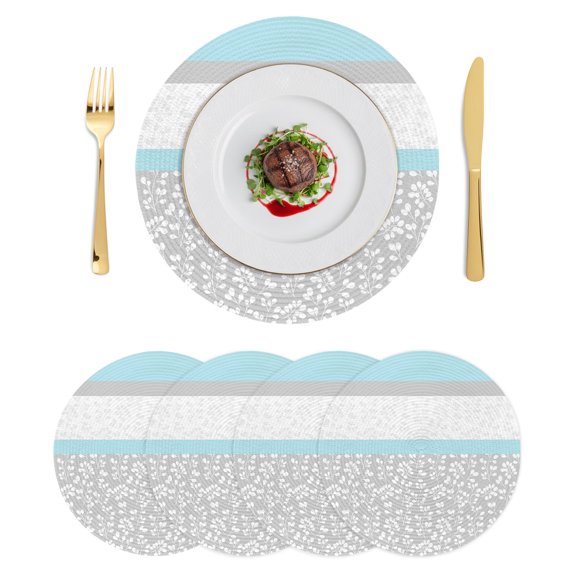 Round Placemats Blue Grey Floral 15 inch Set of 4 Table Mats for Dining Table Summer Spring Heat Resistant Non-Slip Kitchen & Home Decorative Place Mat Set