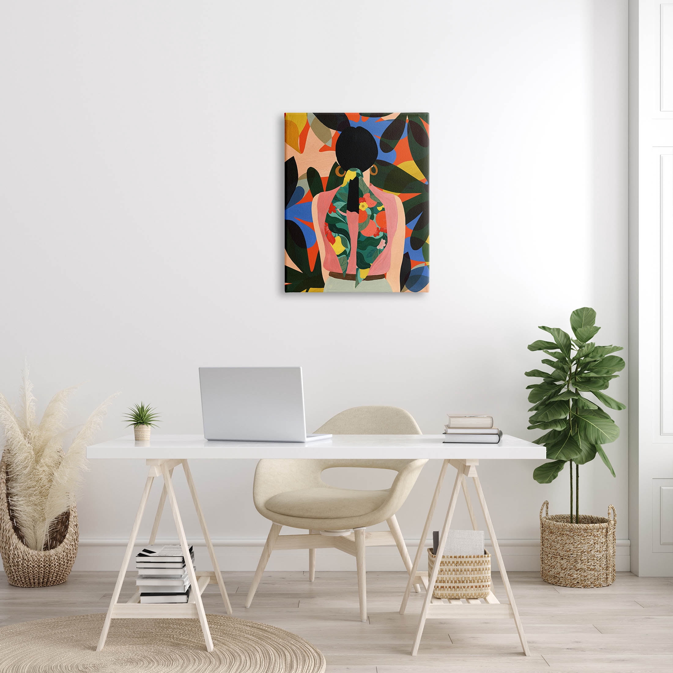 Stupell Industries Contemporary Floral Patterned Girl Graphic Art Gallery Wrapped Canvas Print Wall Art, Design by Emily Kopcik