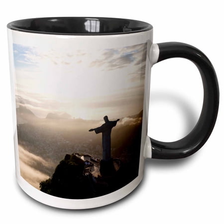 3drose, Statue of Christ the Redeemer, Rio De Janeiro, Brazil. Aerial, 11oz Two-tone Black Mug