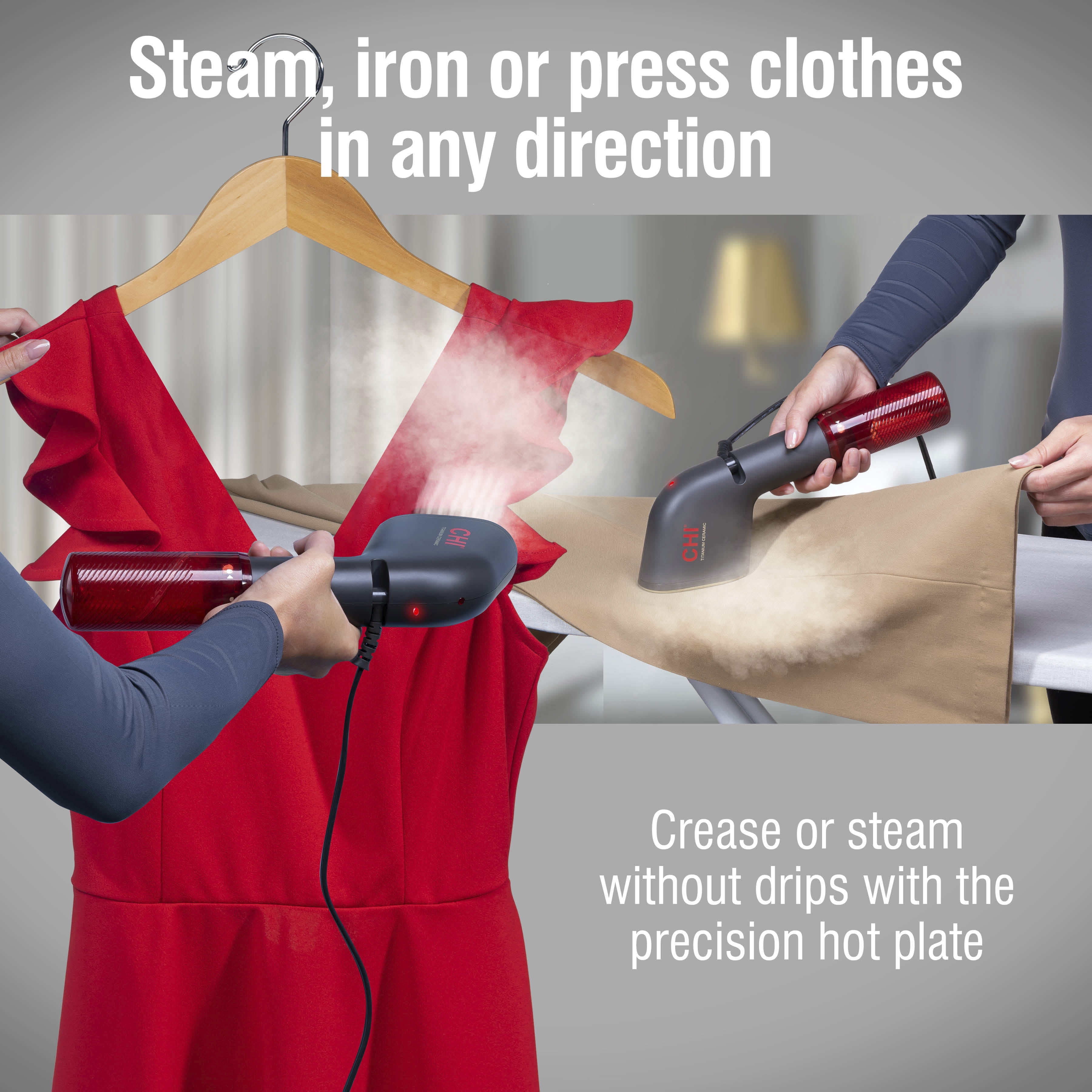 CHI Collapsible Travel Steamer, Powerful 20 Gram-Per-Minute Steam Output, Nonstick Heated Faceplate, 11611