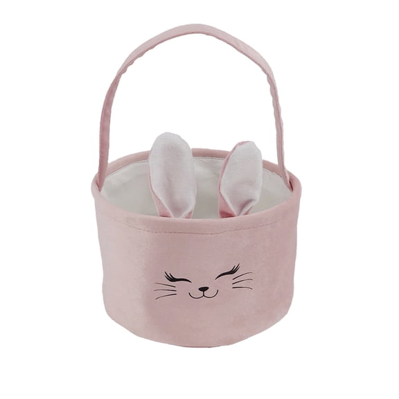 Pink Pink Easter Basket With Soft Bunny Ears Fabric Tote For Candy Egg Hunts And Holiday Party Supplies
