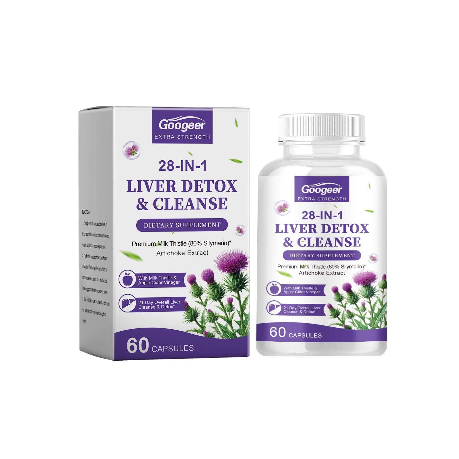 Liver Detox & Cleanse Capsules, Herbal Liver Support Supplement for Adults