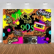 Custom Back to The 90s Backdrop Retro Graffiti Brick Wall 1990s Hip Hop Photography Background for Men Women 90's Birthday Decorations Old School Prom Themed Party Banner Photo Booth Supplies 7x5f