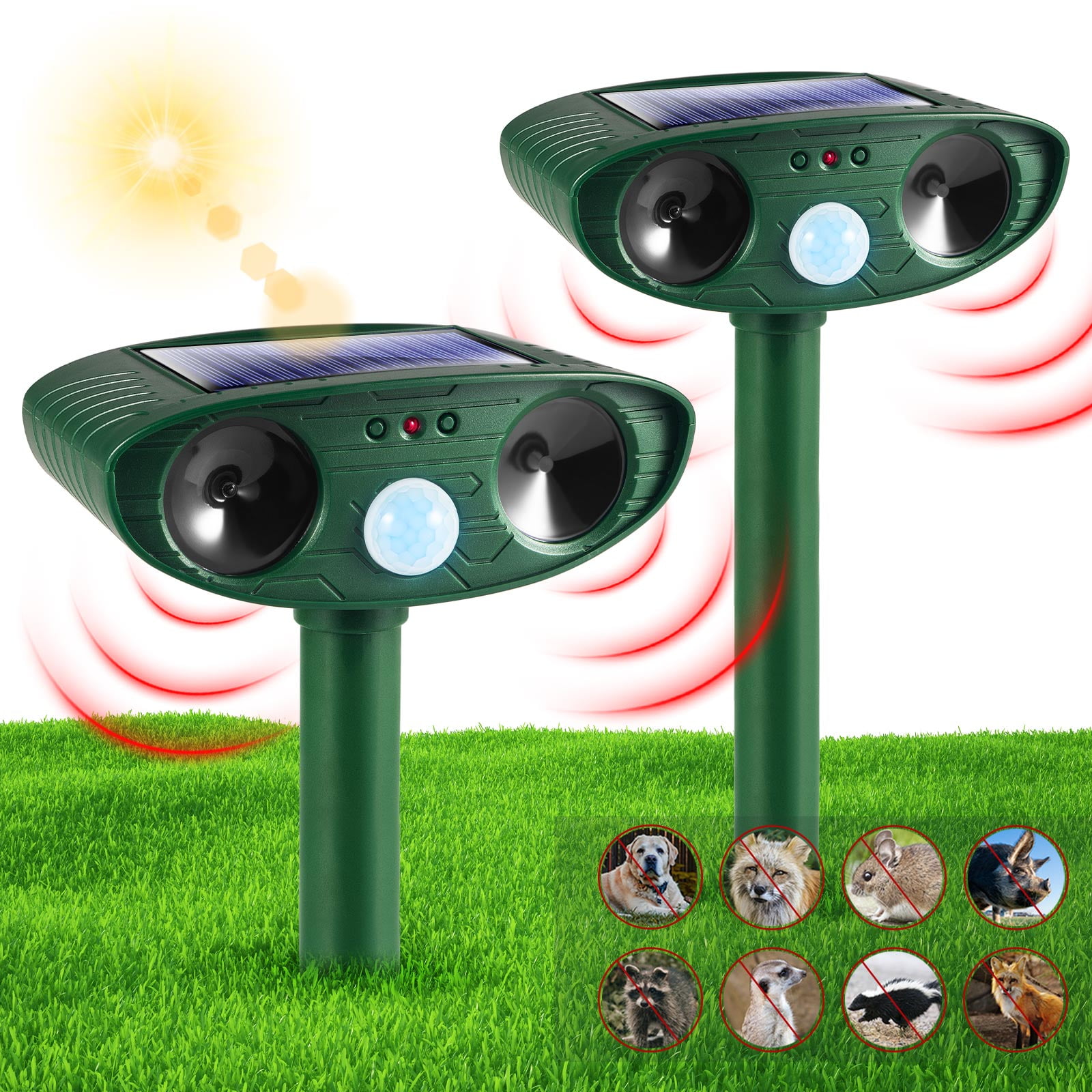 2 Pack Solar Animal Repeller Ultrasonic Animal Repellent Outdoor with Motion Sensor Flashing