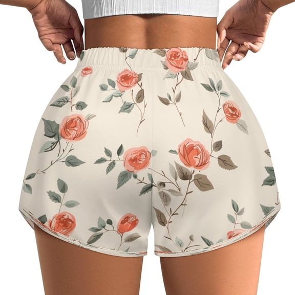 Women's Originals Shorts, Jersey Sports Shorts, Gym Shorts For Women, Rose Illustration, 3XL, Plus Size Available