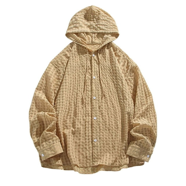 MIASHUI Mens Jacket Icy Touch Sun Protection Ultra Light Breathable Quick Dry Hooded Shirt Casual Hoodie Yellow,M