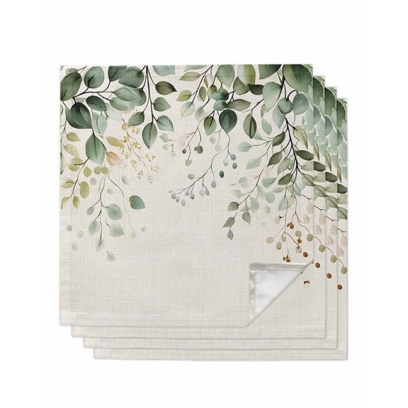 Sage Green Eucalyptus Cloth Napkins Washable Set of 4, Traditional Tree Branch Leaf Plant Reusable Dinner Table Napkins Cloth Bulk for Weddings Kitchen Restaurants Hotel Events Parties 20 x 20 Inch