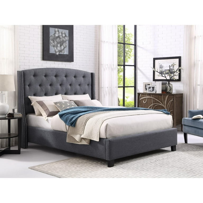 Nantarre Tufted Wingback Upholstered Bed with Nailhead Trim Gray Walmart