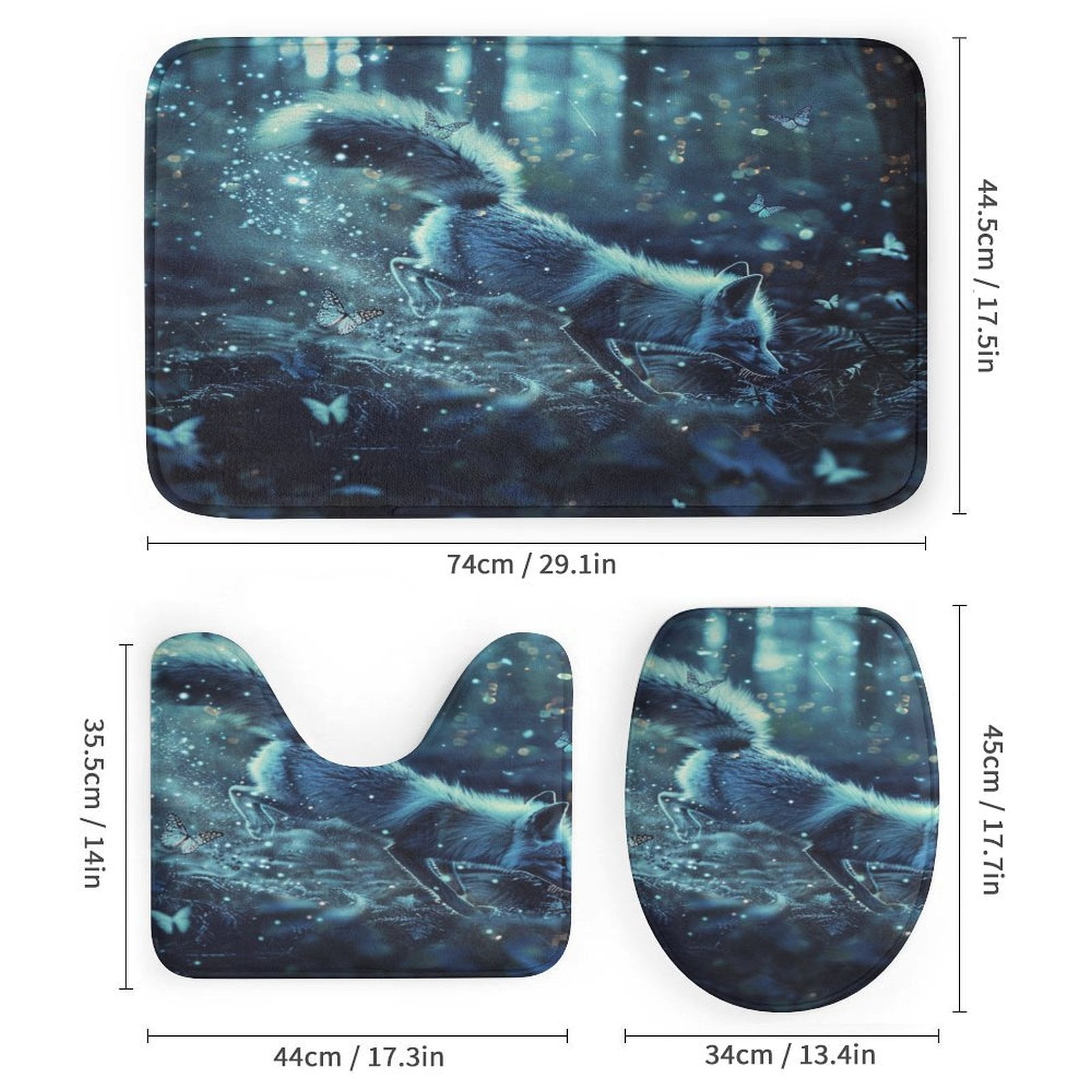 Nine Tailed Fox Chasing Butterfly 4 Piece Shower Curtain Sets, Non-Slip Rugs, Toilet Lid Cover And Bath Mat, for Bathroom Decor Set, 72" X 72"