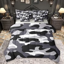 jejeloiu Western Farmhouse Camo 7 Pieces Bedding Comforter Set,Black Gray White Full Bedding Set For Teens Reversible