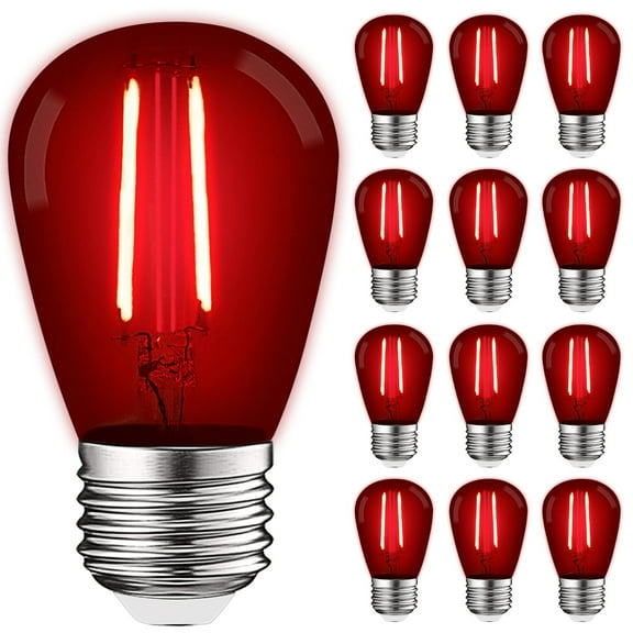 Luxrite 12-Pack S14 Edison LED Red Light Bulbs 0.5W Colored LED Bulbs for Outdoor String Lights UL Listed E26 Base